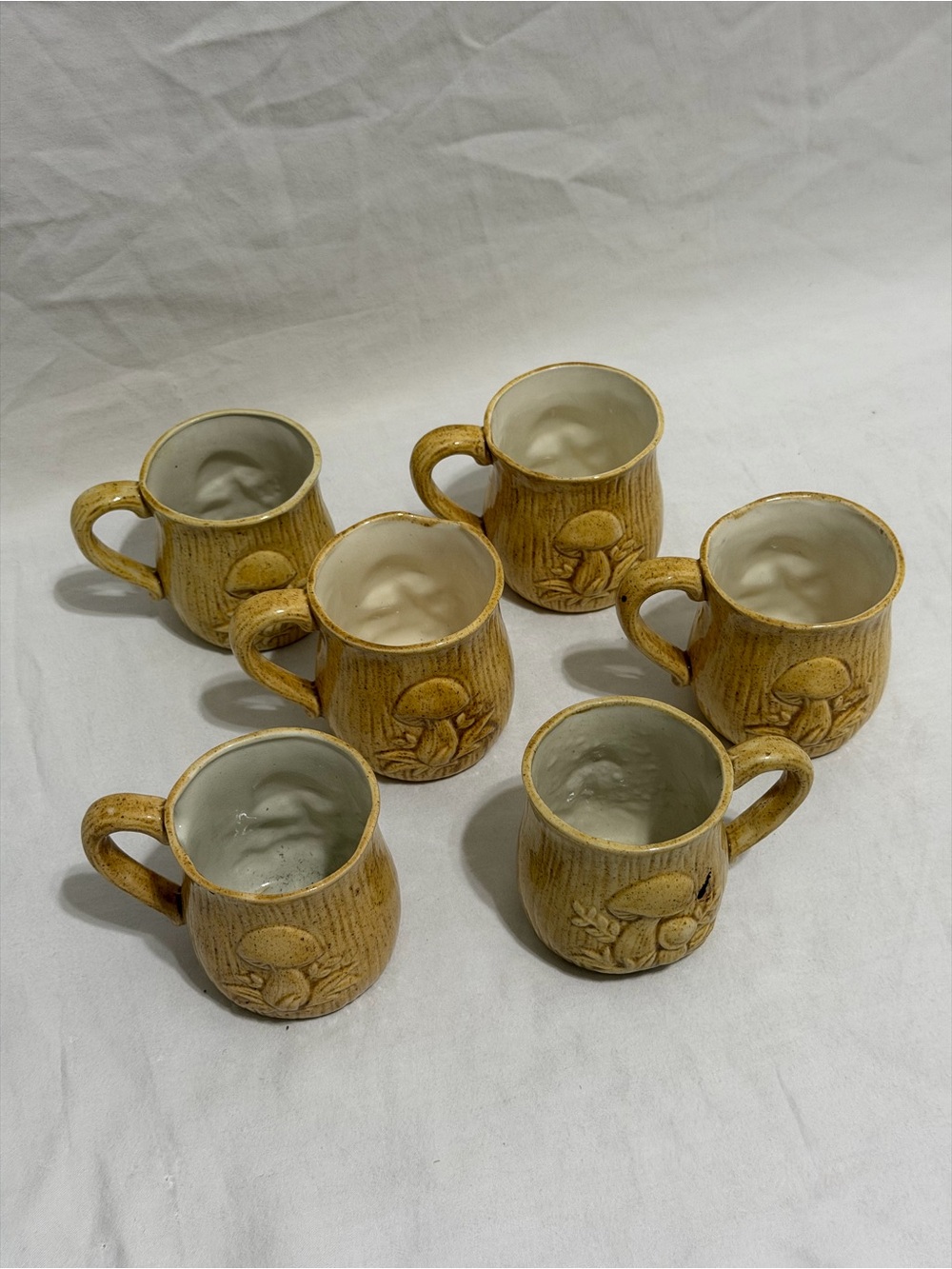 Arnels Mushroom Mugs Set of 6 Yellow 1970s Pottery Vintage Coffee Tea Cups Boho